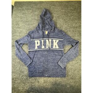 Victoria's Secret PINK Blue Space Dye Full Zip Hoodie Graphic Sweatshirt Medium